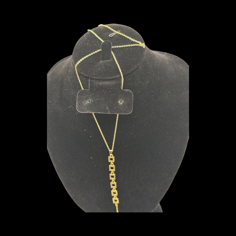 Gold Tone Y Necklace Square Link Pave‎ Charm Drop Lariat NIB Aiden Eden - Picture 5 of 5